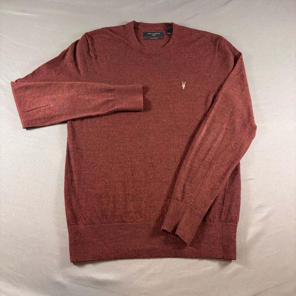 AllSaints Mode Merino Wool Crew Neck Sweater Mens Size L, Maroon